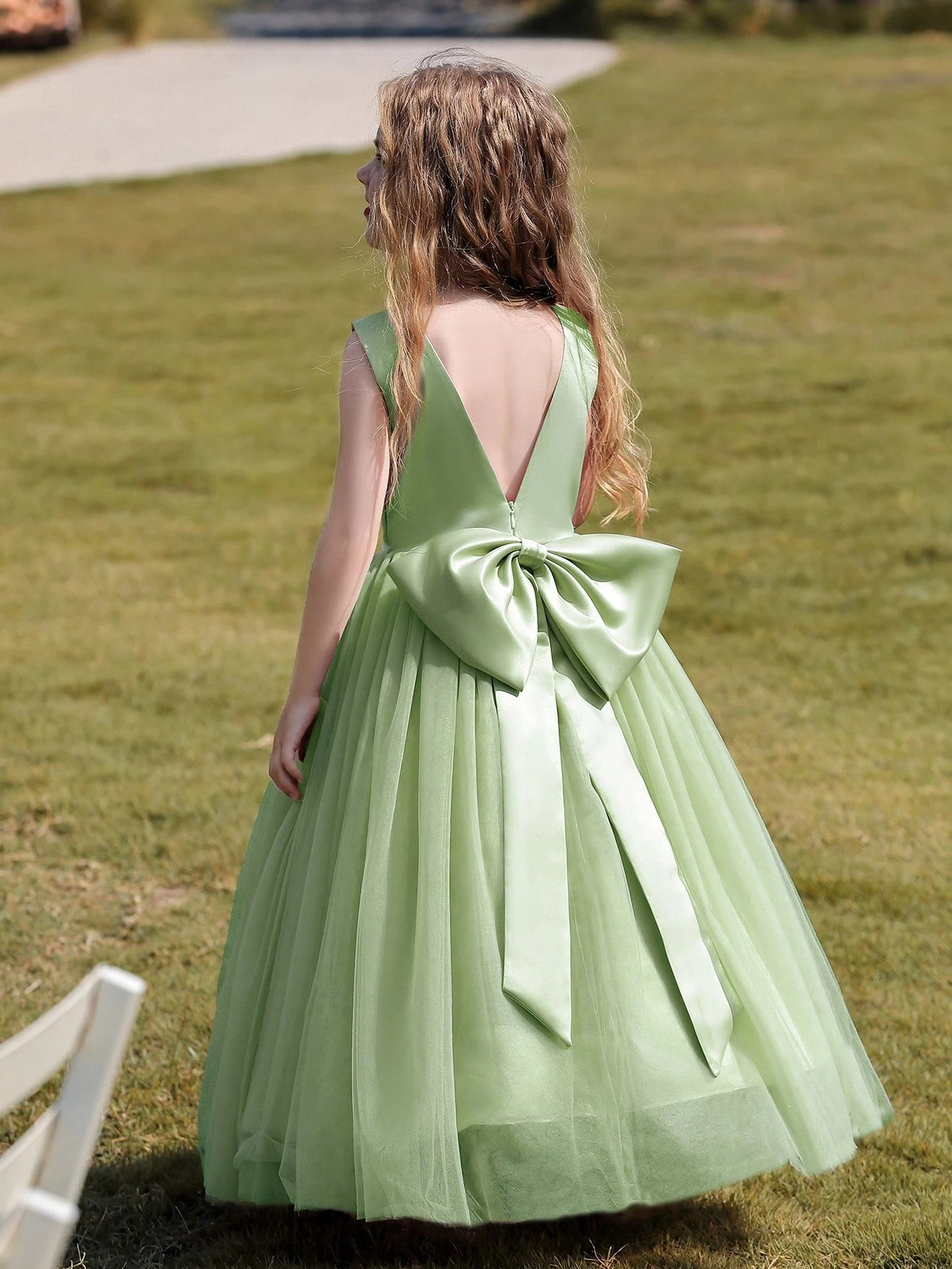 7790 Flower Girls Tulle Dresses for Formal Wedding Party Luxury Satin Elegant Princess Pageant Long Fashion Girl Kids Dress 4-14Y