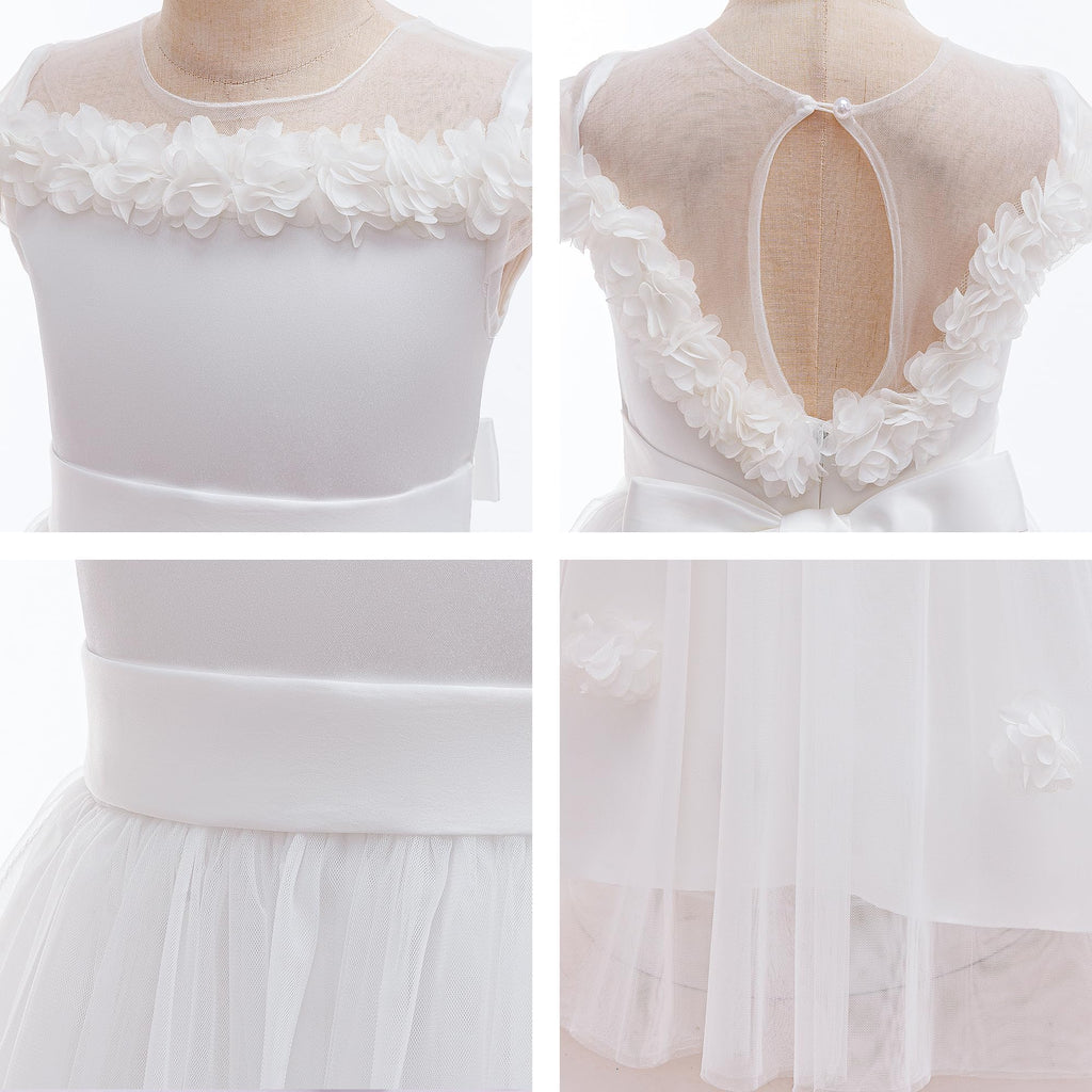 5231 Wholesale China White Angel Bride Flower Girl Dress 12Y Kids Long Plain Casual Formal Ball Gown Wedding Graduation Party Dresses