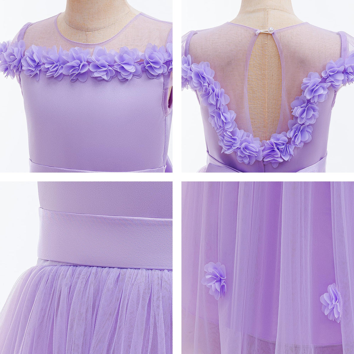 5231 Spring Wedding Little Girls Dress Blush Pink Floral Trim Long Gown for Easter Communion Baptism Bridesmaid Birthday Photoshoot