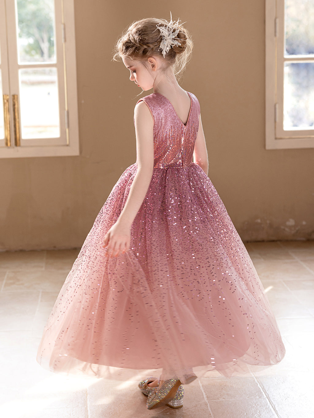 5157 Wholesale Girl Dresses 10 Years Old Princess Gold Sequin Birthday Party Wedding Evening Gown Kids Baby Girls Frock