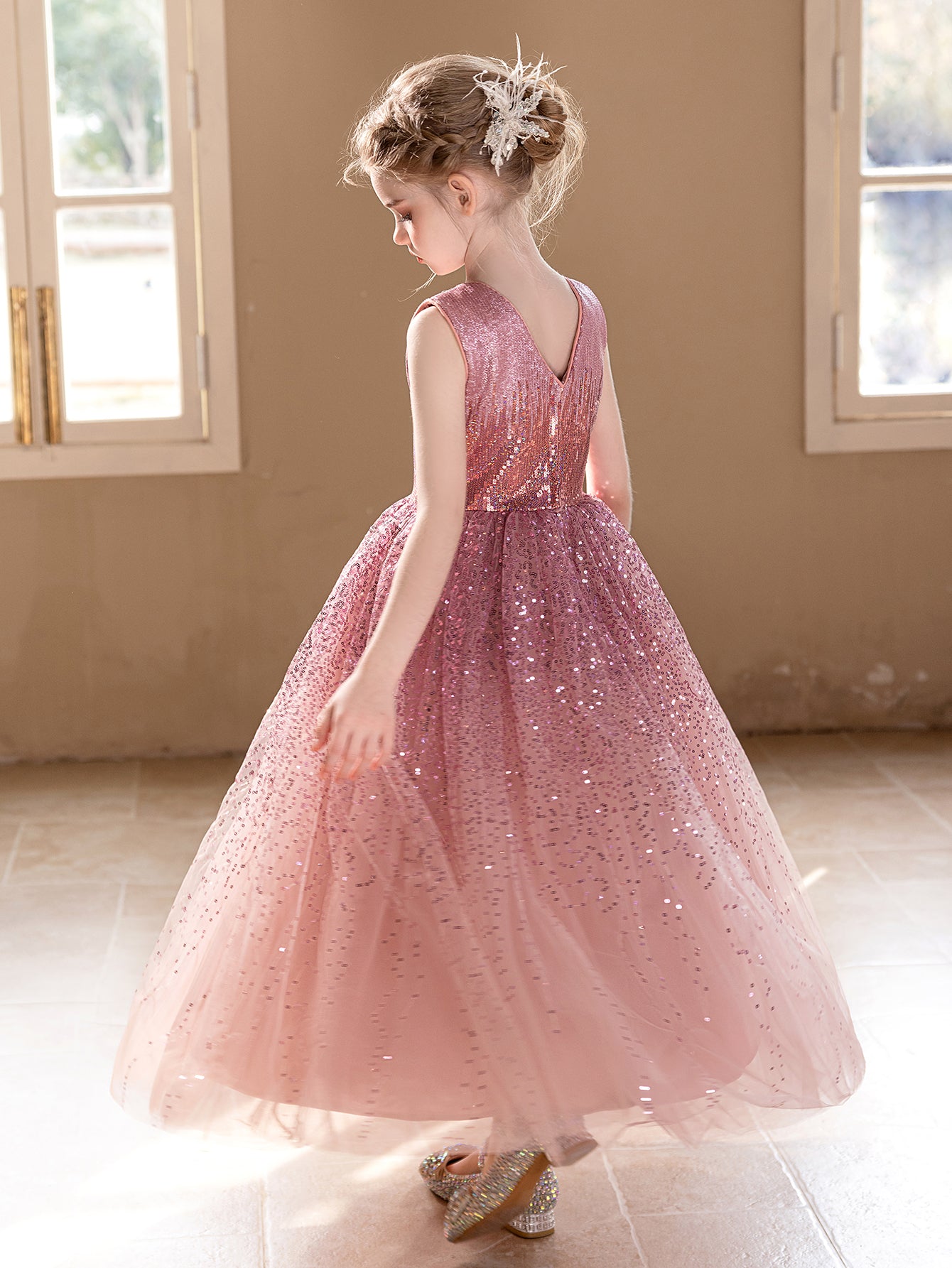 5157 Wholesale Girl Dresses 10 Years Old Princess Gold Sequin Birthday Party Wedding Evening Gown Kids Baby Girls Frock