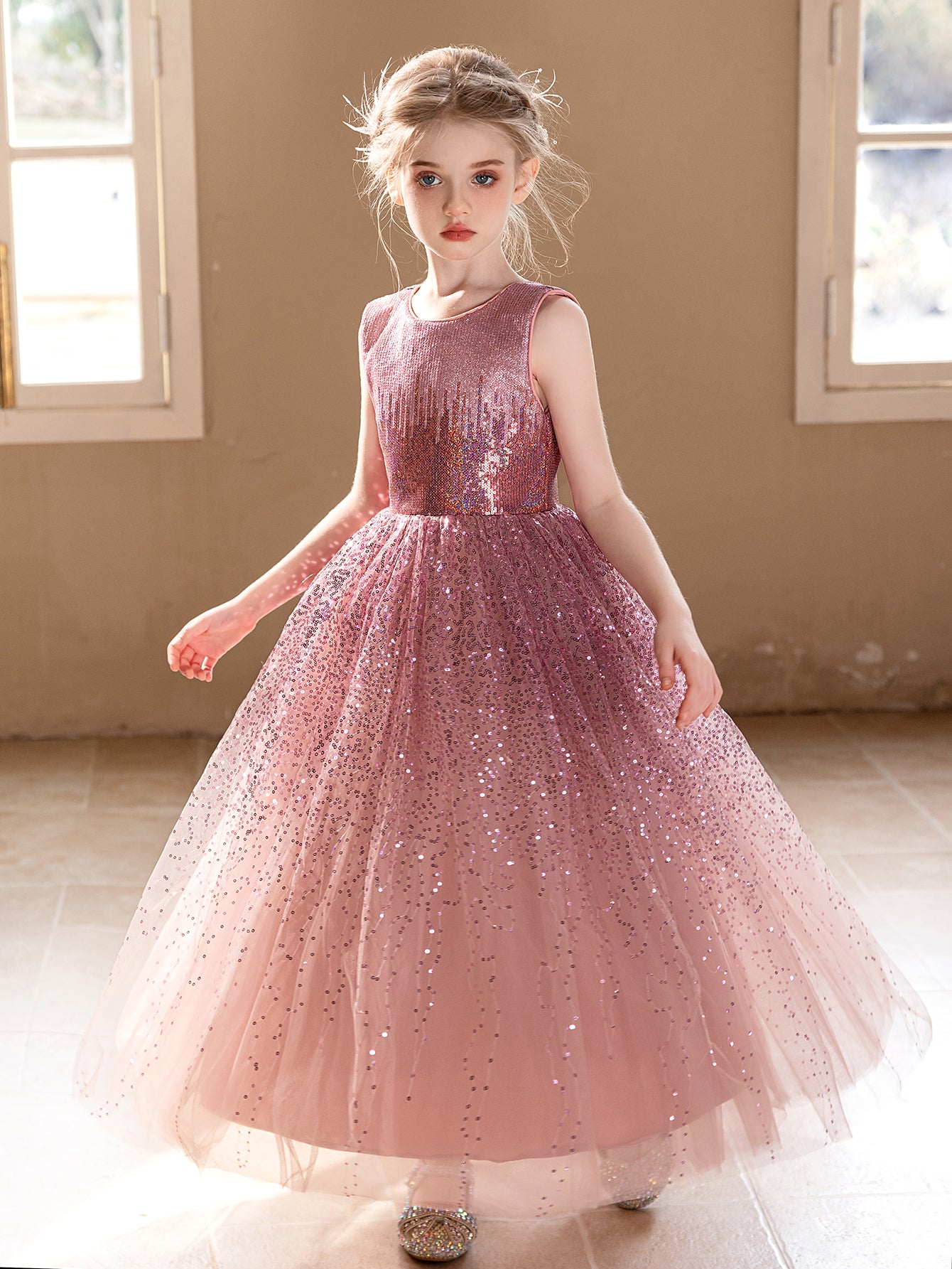 5157 Wholesale Girl Dresses 10 Years Old Princess Gold Sequin Birthday Party Wedding Evening Gown Kids Baby Girls Frock