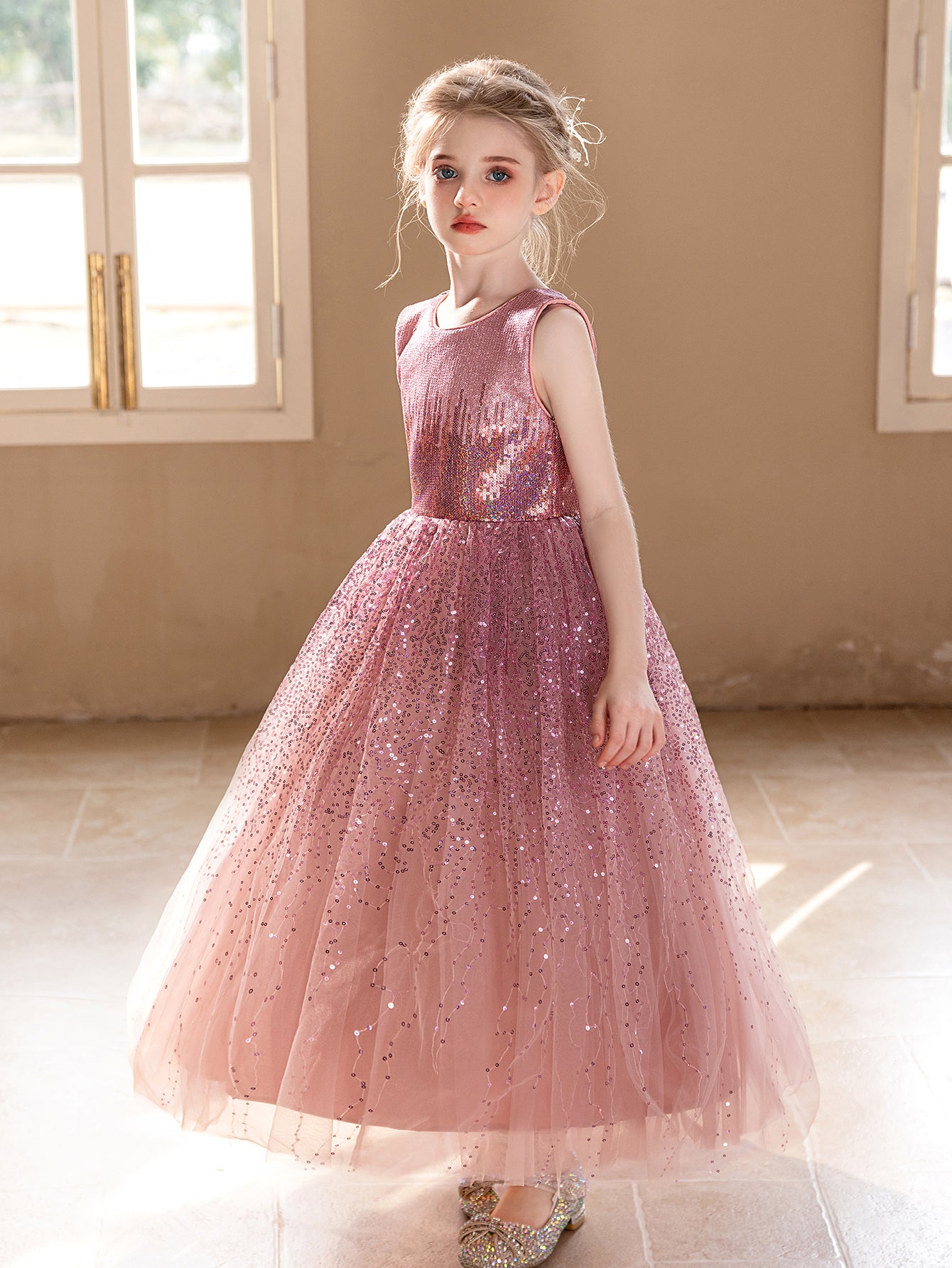 5157 Wholesale Girl Dresses 10 Years Old Princess Gold Sequin Birthday Party Wedding Evening Gown Kids Baby Girls Frock