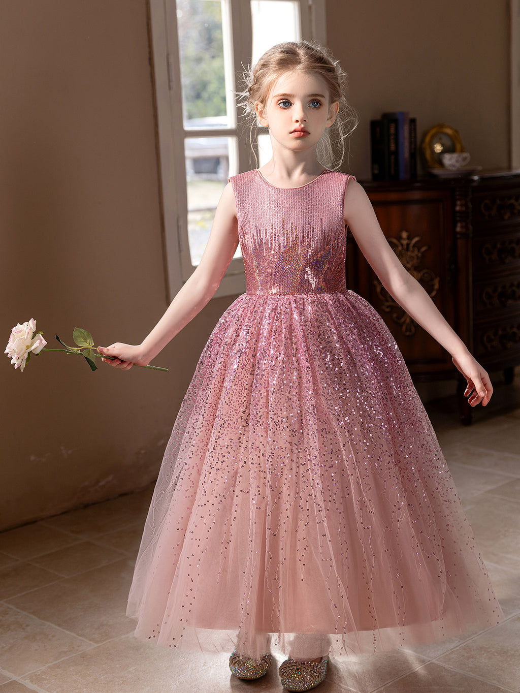5157 Wholesale Girl Dresses 10 Years Old Princess Gold Sequin Birthday Party Wedding Evening Gown Kids Baby Girls Frock