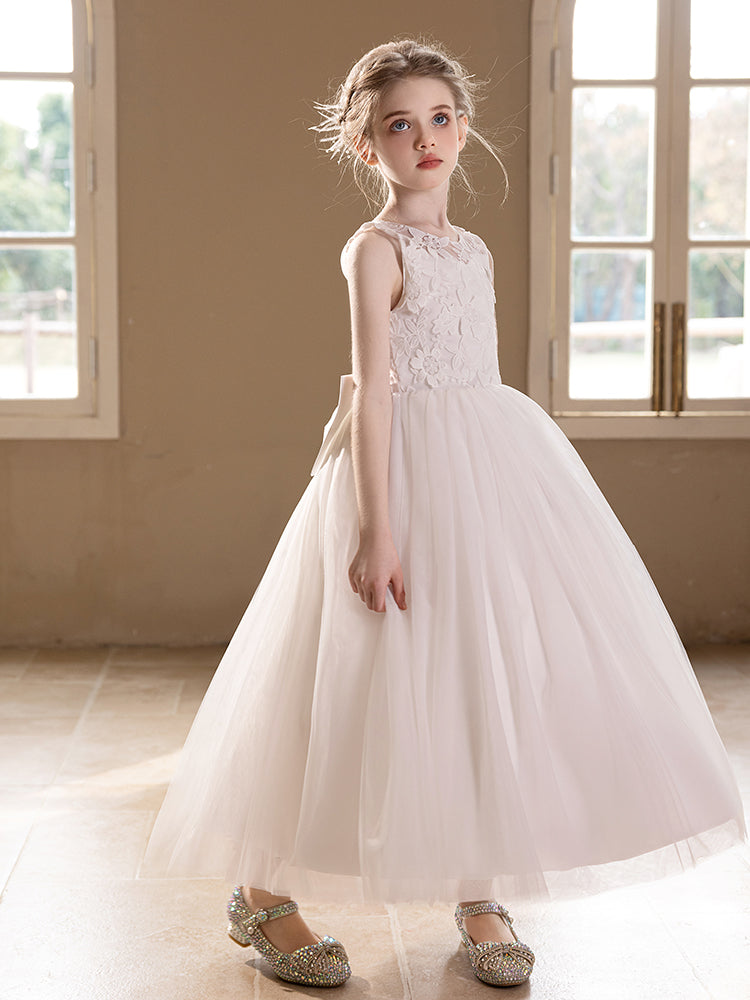 5161 Flower Girls' Party Dresses Floral White for Party Wedding Kids Clothes for Embroidery Dress Bow Frock Design