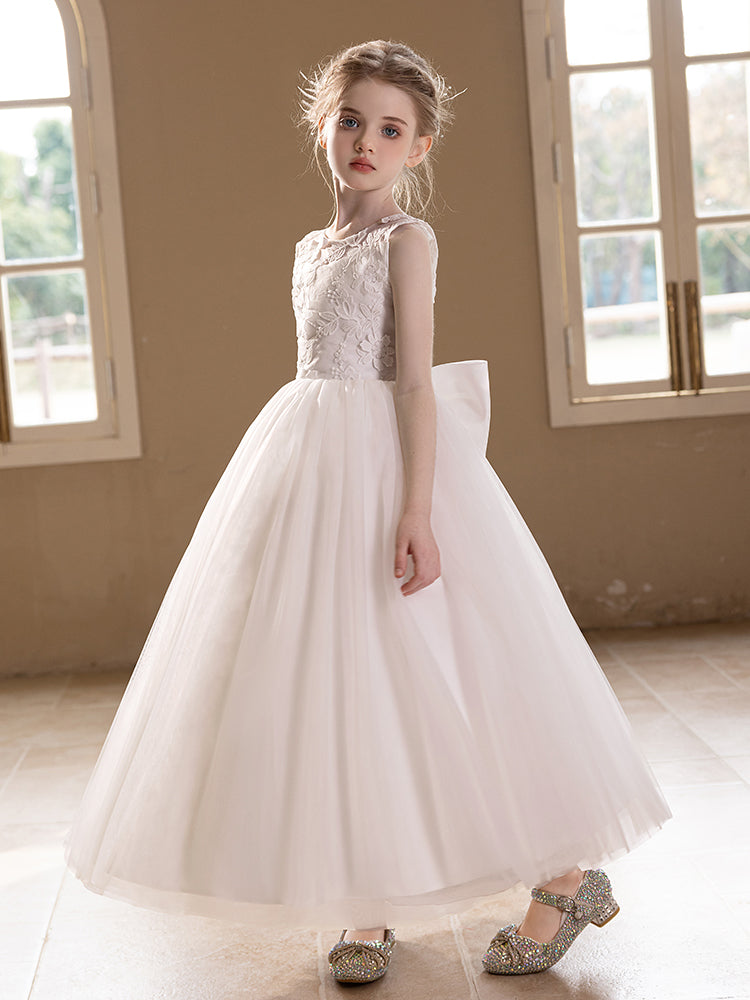 5161 Flower Girls' Party Dresses Floral White for Party Wedding Kids Clothes for Embroidery Dress Bow Frock Design