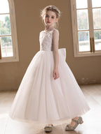 5161 Flower Girls' Party Dresses Floral White for Party Wedding Kids Clothes for Embroidery Dress Bow Frock Design