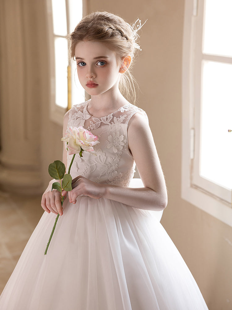 5161 Flower Girls' Party Dresses Floral White for Party Wedding Kids Clothes for Embroidery Dress Bow Frock Design
