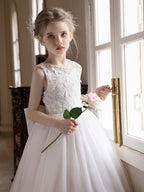 5161 Flower Girls' Party Dresses Floral White for Party Wedding Kids Clothes for Embroidery Dress Bow Frock Design