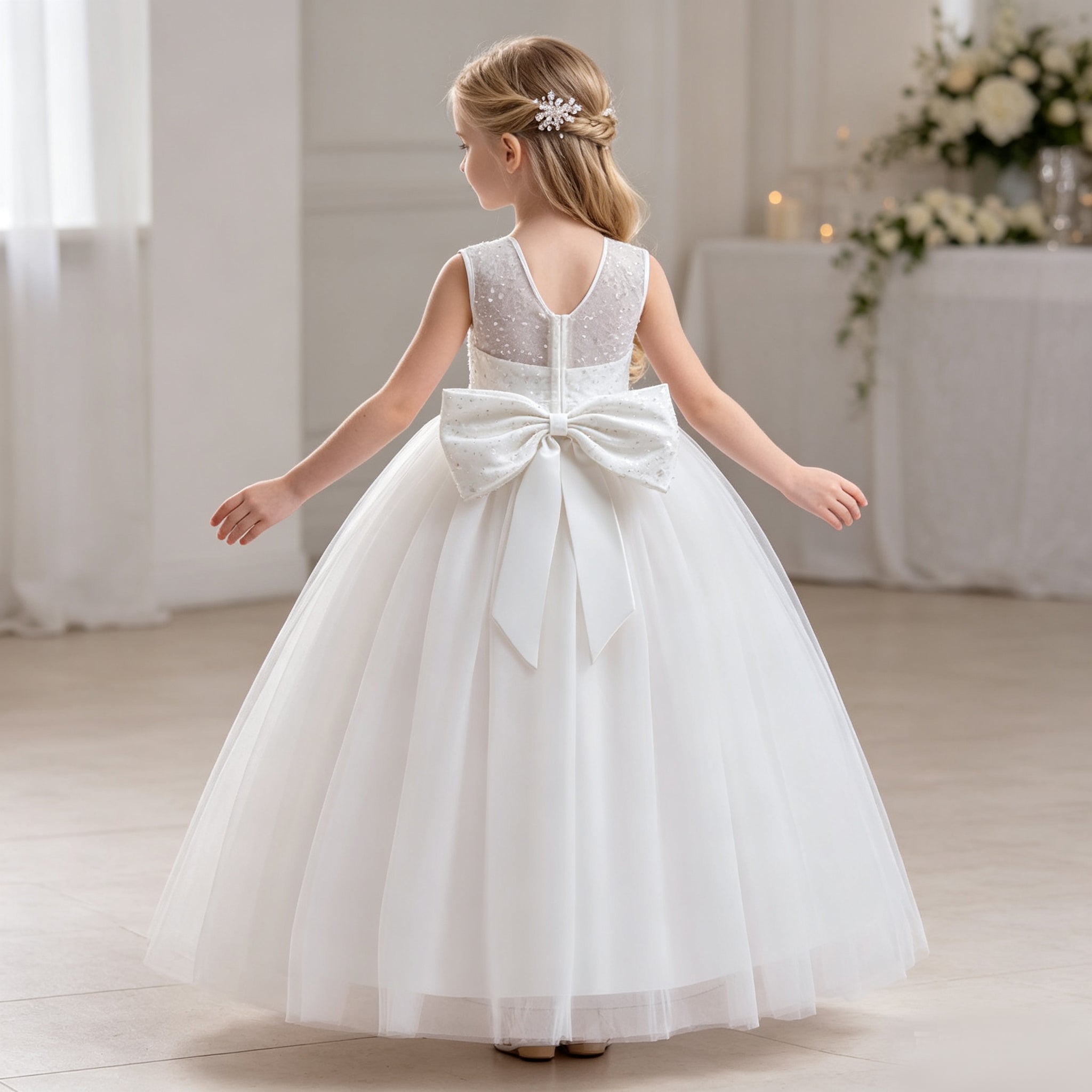 5137 Wholesale White Lace First Communion Dress Kids Flower Girl Formal Wear for Church First Holy Communion Ceremony