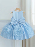 5321 Wholesale Satin 3D Flower Sleeveless Formal Princess Dress for 6Y 7Y 8 Years Old Little Girls Kids Birthday Party Night Gown
