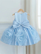 5321 Wholesale Satin 3D Flower Sleeveless Formal Princess Dress for 6Y 7Y 8 Years Old Little Girls Kids Birthday Party Night Gown