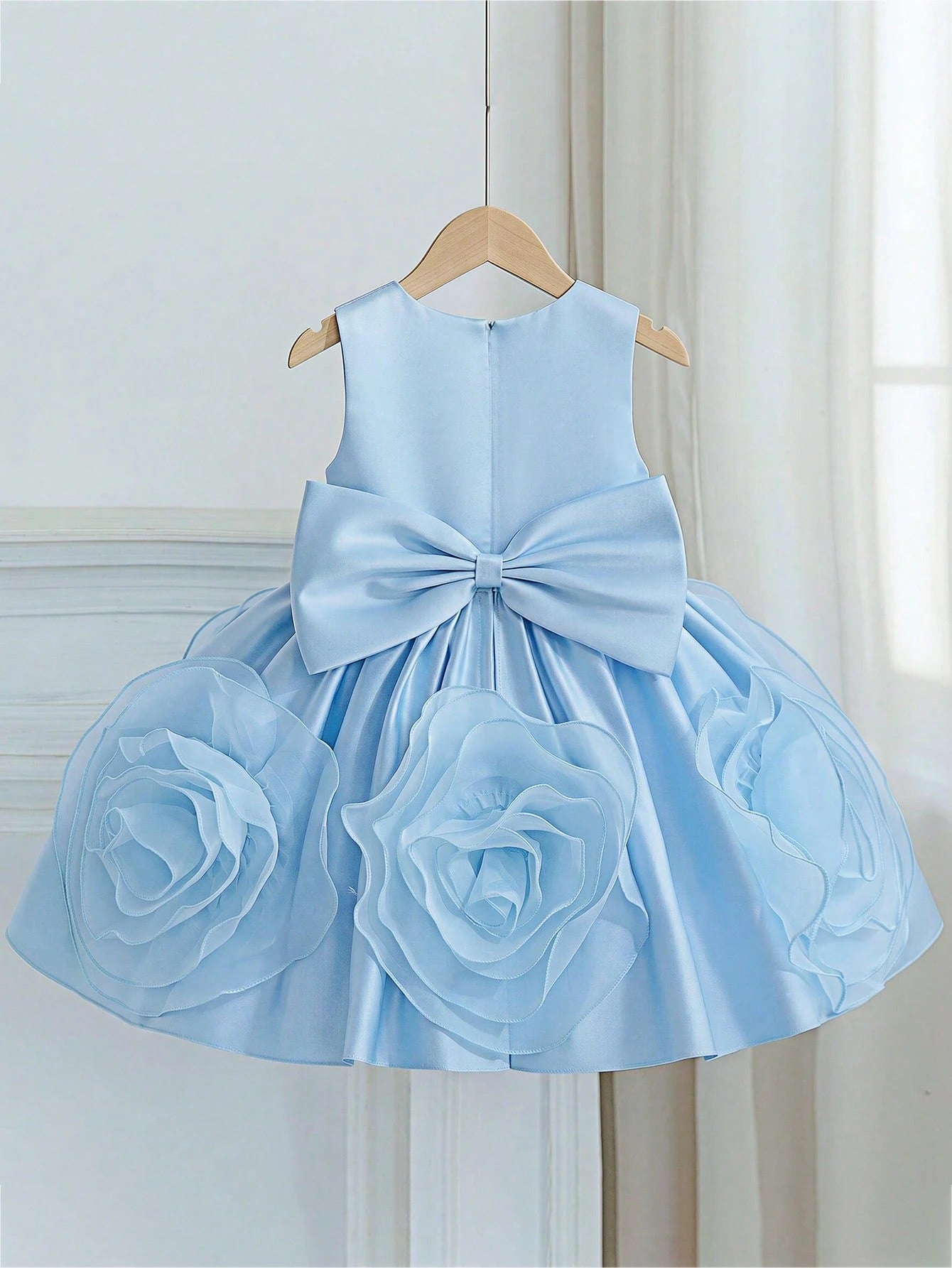 5321 Wholesale Satin 3D Flower Sleeveless Formal Princess Dress for 6Y 7Y 8 Years Old Little Girls Kids Birthday Party Night Gown
