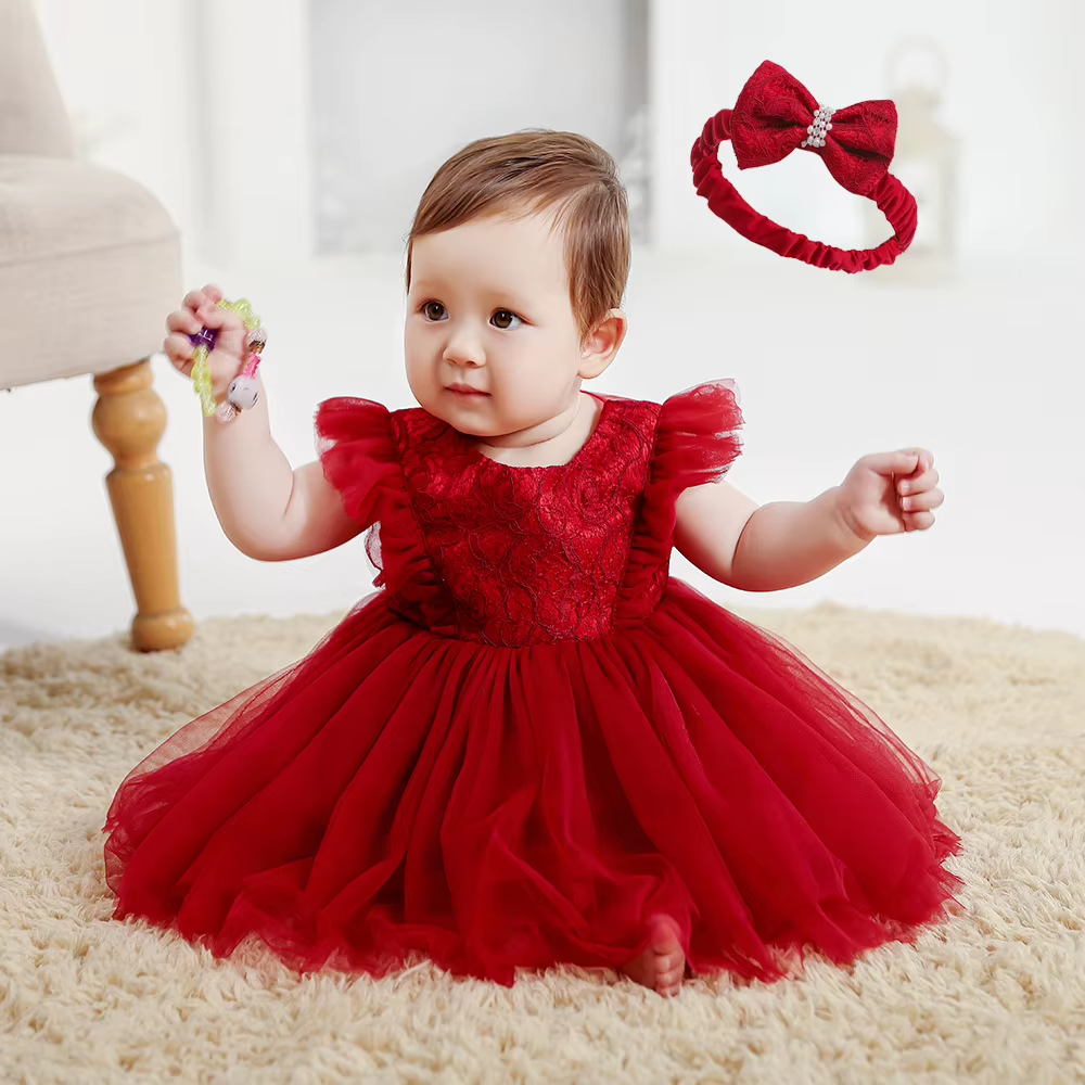 7822 Toddler Girl Clothes Flower Birthday Christening Baptism Dress for Baby Girl