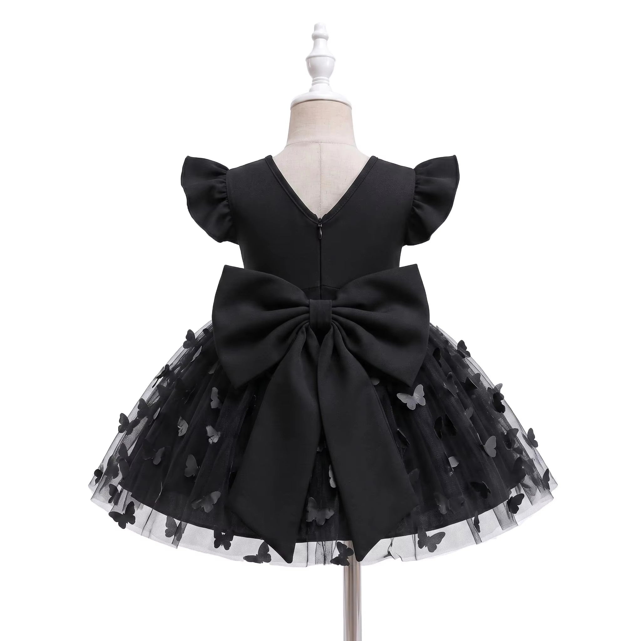 5365 Pink Baby Girl Tulle Romper Dress Tutu Bodysuit Big Bow Flutter Sleeve Birthday Party Outfit 3D Butterfly Cute 3 Months to 3T