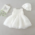 8019 Baby Girl Baptism Dress 3-24 Months White Lace Sleeveless Christening Dress with Bonnet Wedding Party Outfit
