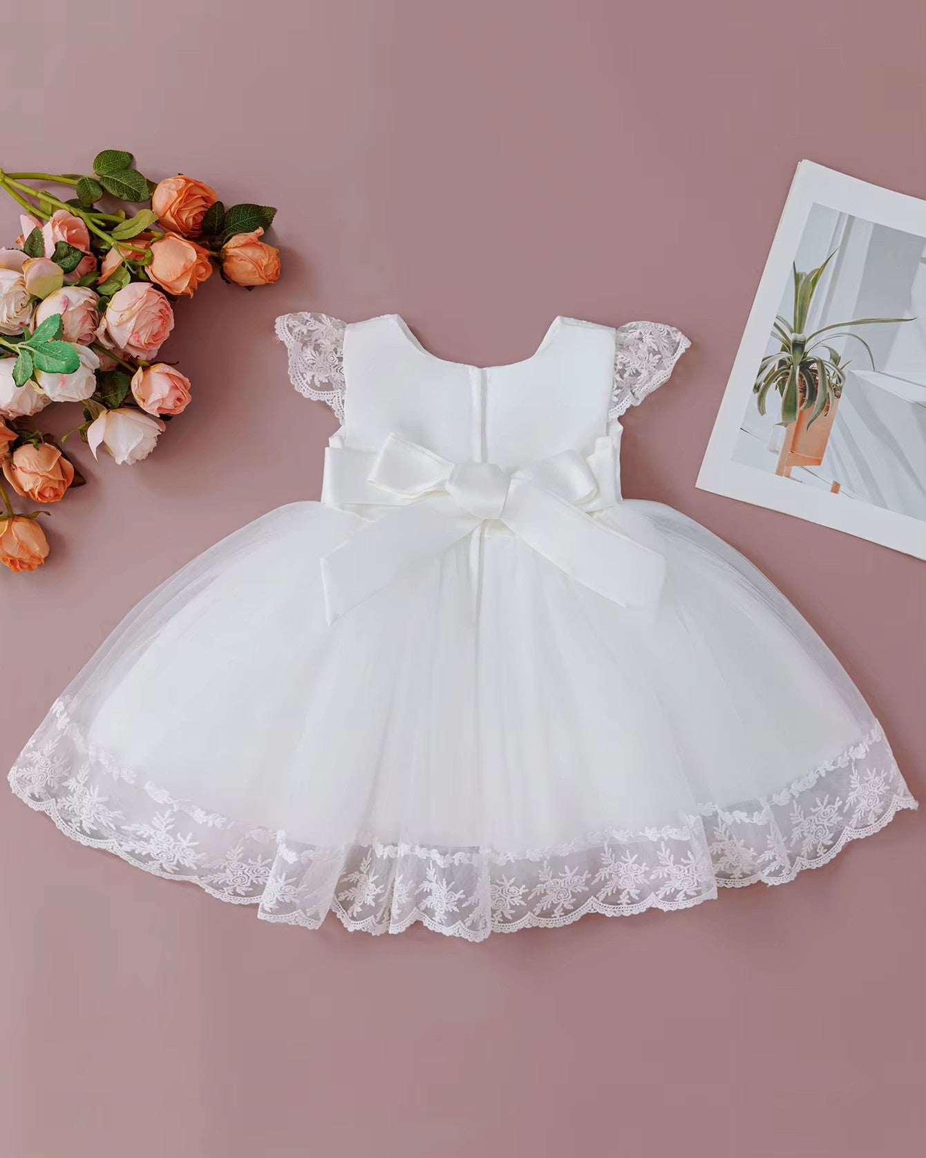 7697 Newborn Baby Girl Kids Birthday Luxury White Party Baptism Gowns Princess Dresses 1yr Old Baby Girl Dress