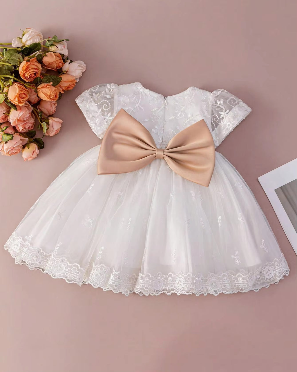 5131 Christening Dress for Baby Girl Baptism White Dresses for Infant Lace Embroidered Tulle Formal Wedding Newborn Baby Clothes
