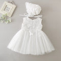 9868 Baby Girls Baptism Dress Christening White Sleeveless Bow Outfits Elegant Fancy Embroidered with Bonnet