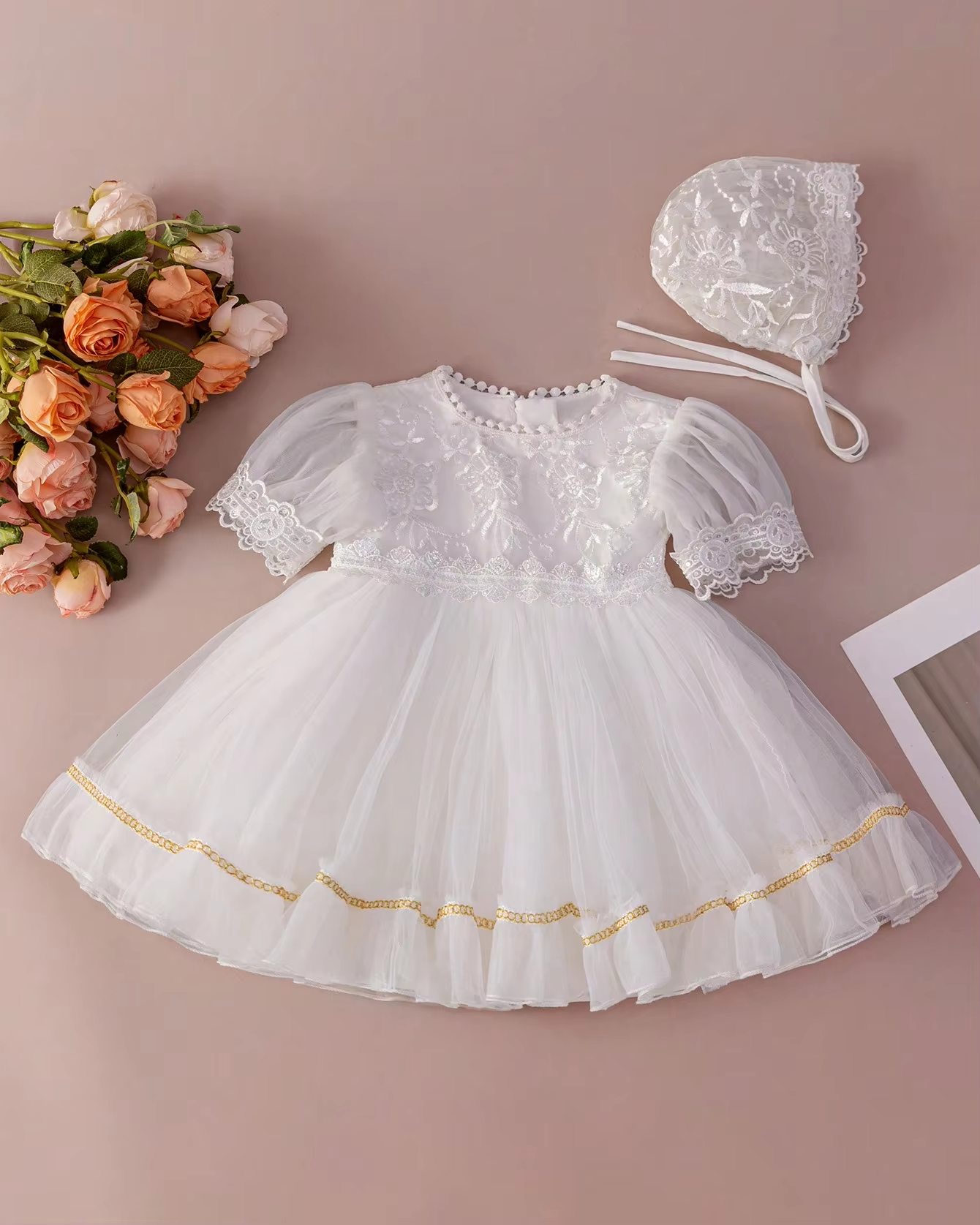 5130 Summer Newborn Baby Style Embroidery Baby Infant Baptism Dress for Baby Girl 1 Year Wedding Birthday Party Soft Set