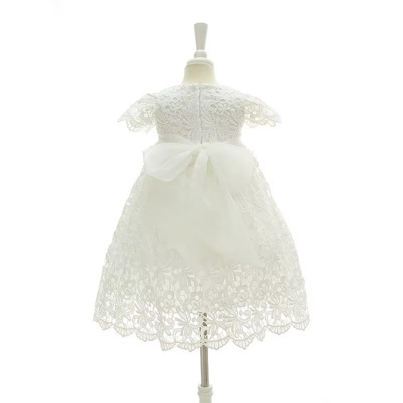 6110 Toddler Dress Clothing White Lace Short Sleeve Baptism Dress Princess Girl Christening Gown With Hat Baby Dresses