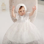 7696 Toddler Girls Dresses White Floral Baptism Christening Wedding Dress Baby Girl Frock Outfit With Bonnet