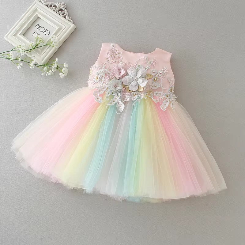 9770 Embroidery Cute Baby Girl Baptism Dresses Wholesale Christening Gowns Sleeveless Lace Birthday Baby Frock Design Girl Dress