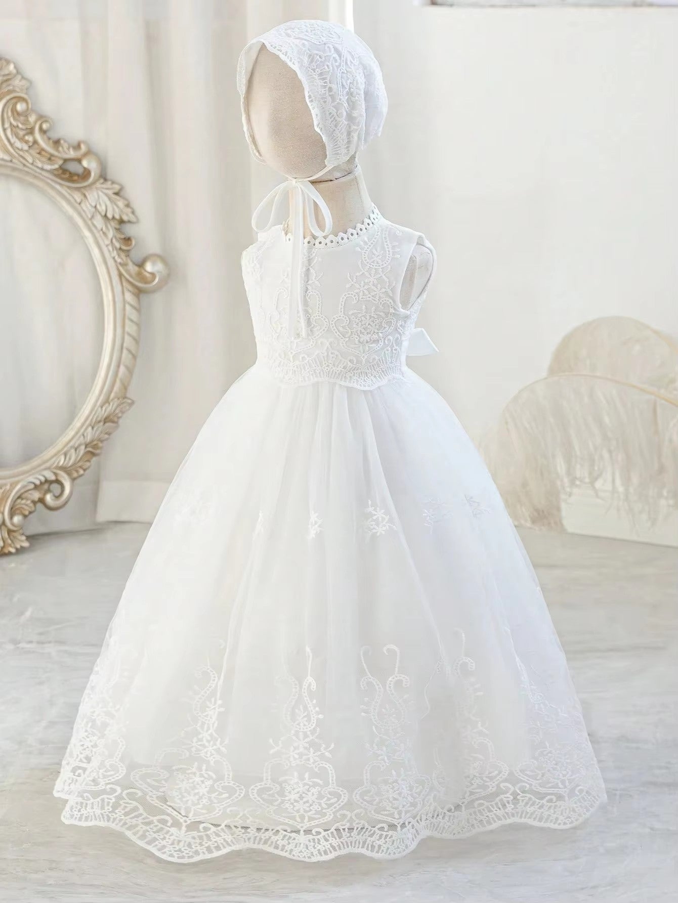 6130 Baby Girl Baptism Dress Birthday Princess Clothes for Wedding With Hat High Quality Christening White Christening Gown