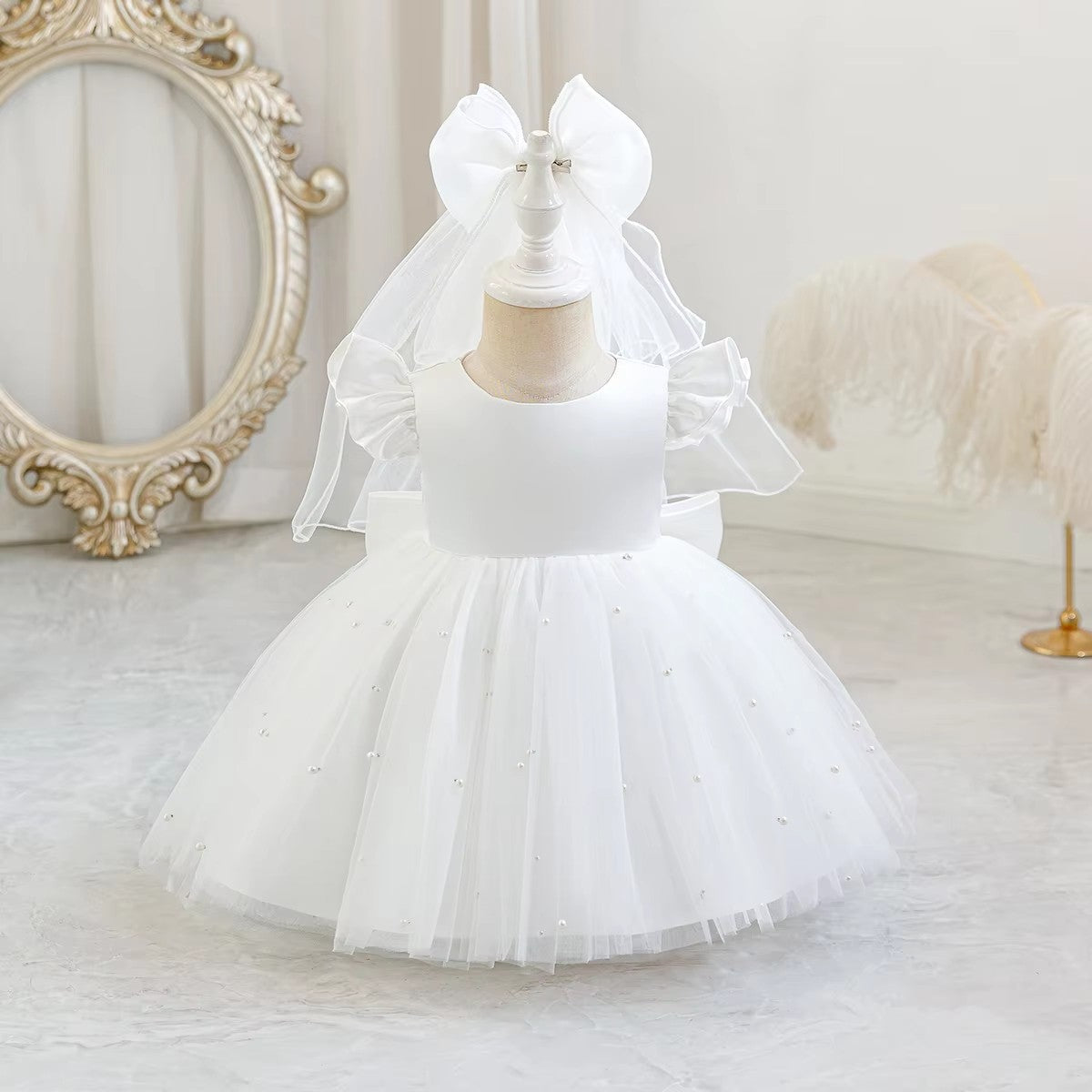 5280 White Baptism New Design Wedding Gown Girl Party Dress Custom Logo Frocks Kids Clothing Newborn Toddler Girls Dresses