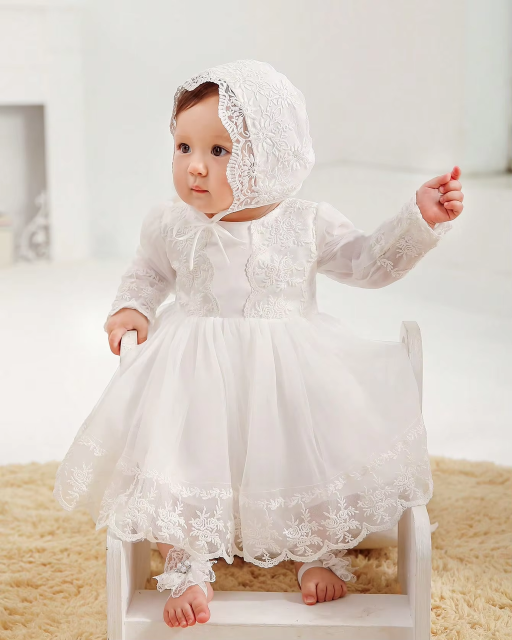 7698 Wholesale Baby Christening Dress Princess Baby Dresses 0-12 Months Wedding Party Flower Tulle Baby Party Dresses