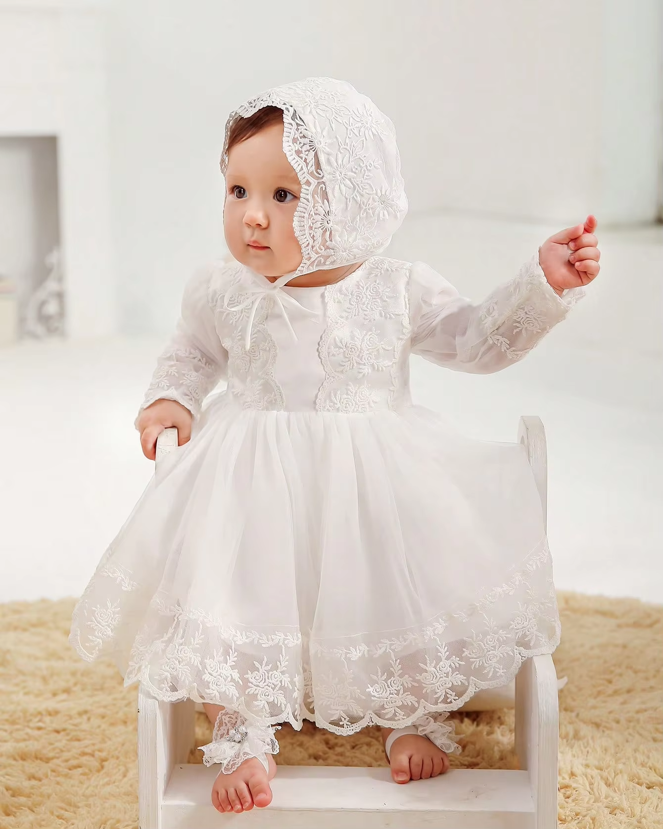 7698 Wholesale Baby Christening Dress Princess Baby Dresses 0-12 Months Wedding Party Flower Tulle Baby Party Dresses