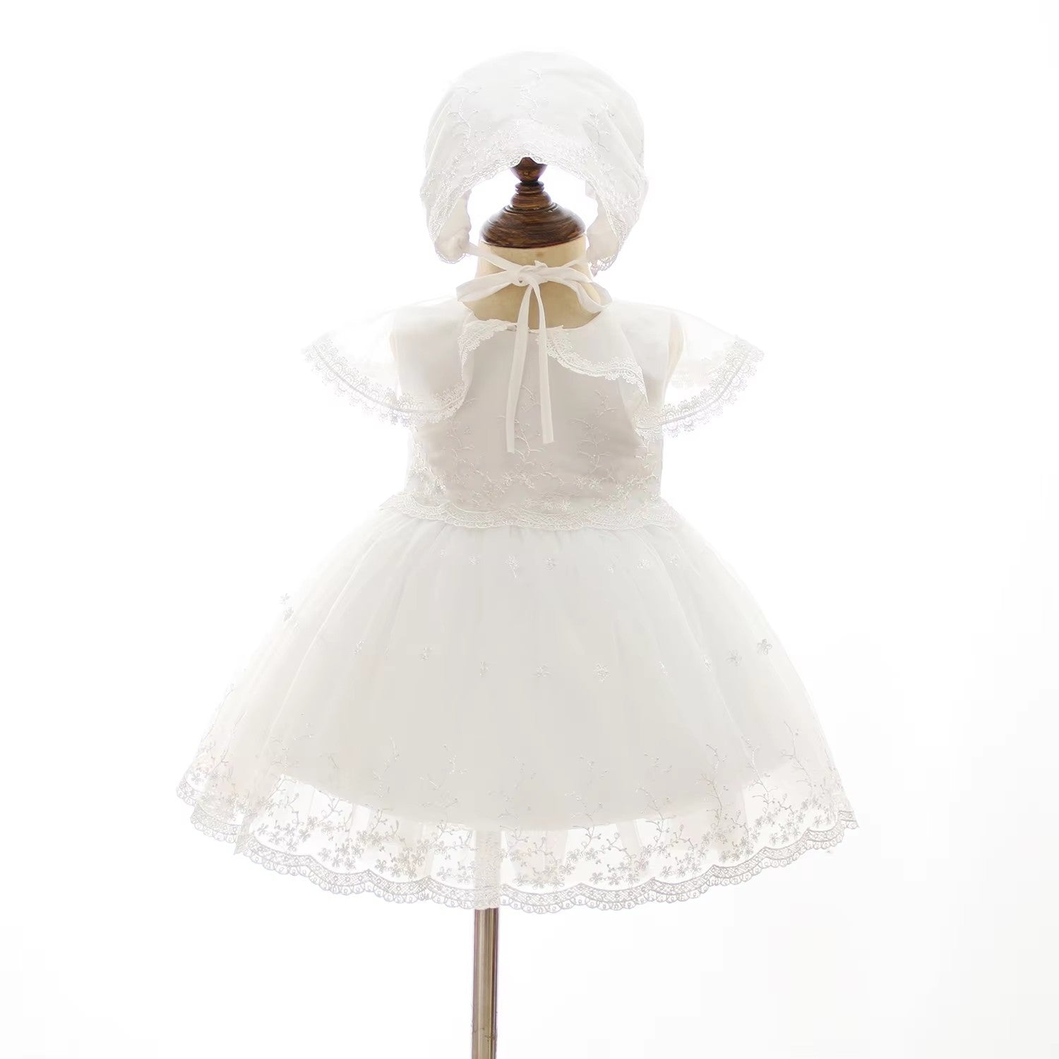 7525 Newborn Baby Christening Dress Lace Baptism Dress for Baby Girl Infant Girls' Dresses Gown White Clothing Set Frock with Hat