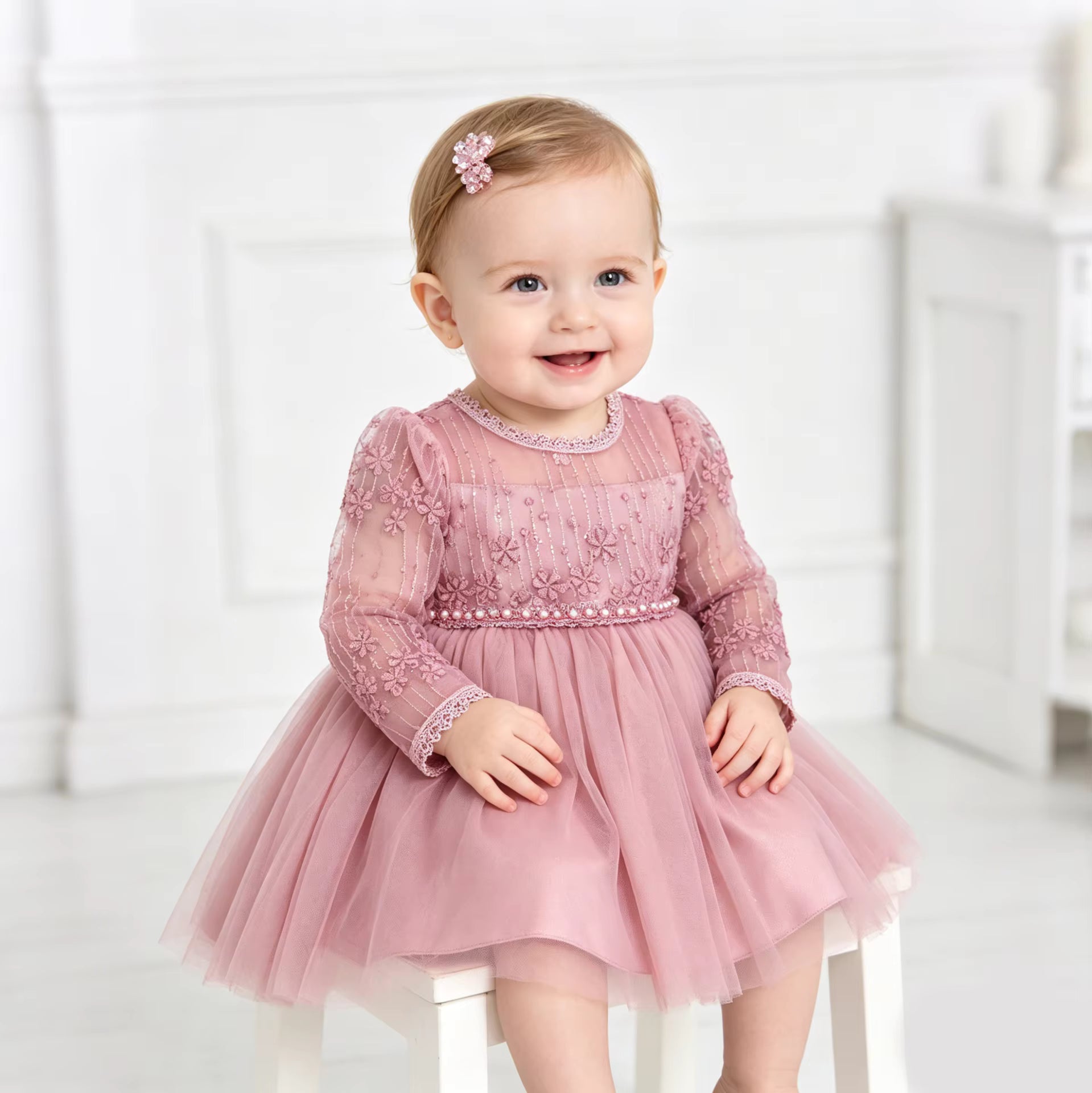 8515 Party Dress for Baby Girl Long Sleeve Infant Dress 6-9 Months Picnic Princess Dress Low Price Newborn Baby Girl Items