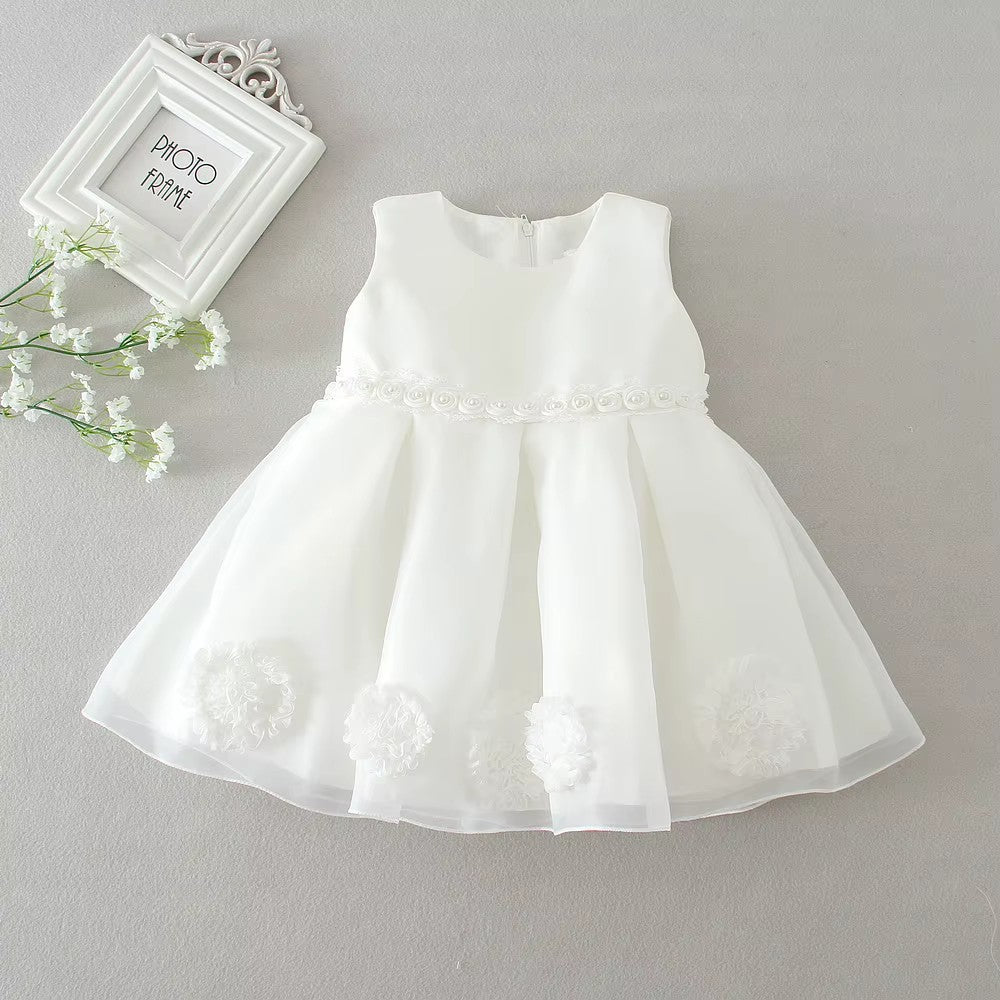 2050 Baptism Dress with Bow Newborn Girls Princess Birthday Party White Baby Dresses Fancy Frock Tutu Dress for Christening