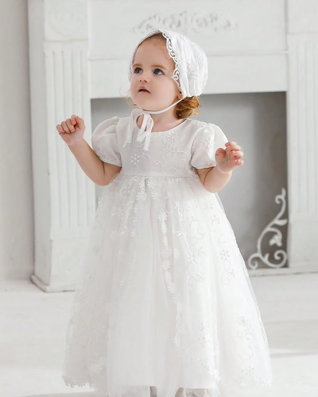 6208 Wholesale Customization Smocked Puffy Long Casual Costume Dress for Newborn 3 Months Baby Girls Communion Christening Baptism