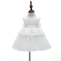 9912 Wholesale White Ruffle Baby Girl Frock Dress Designs for Newborn 0-3 Months First Birthday Christening Baptism Special Occasion