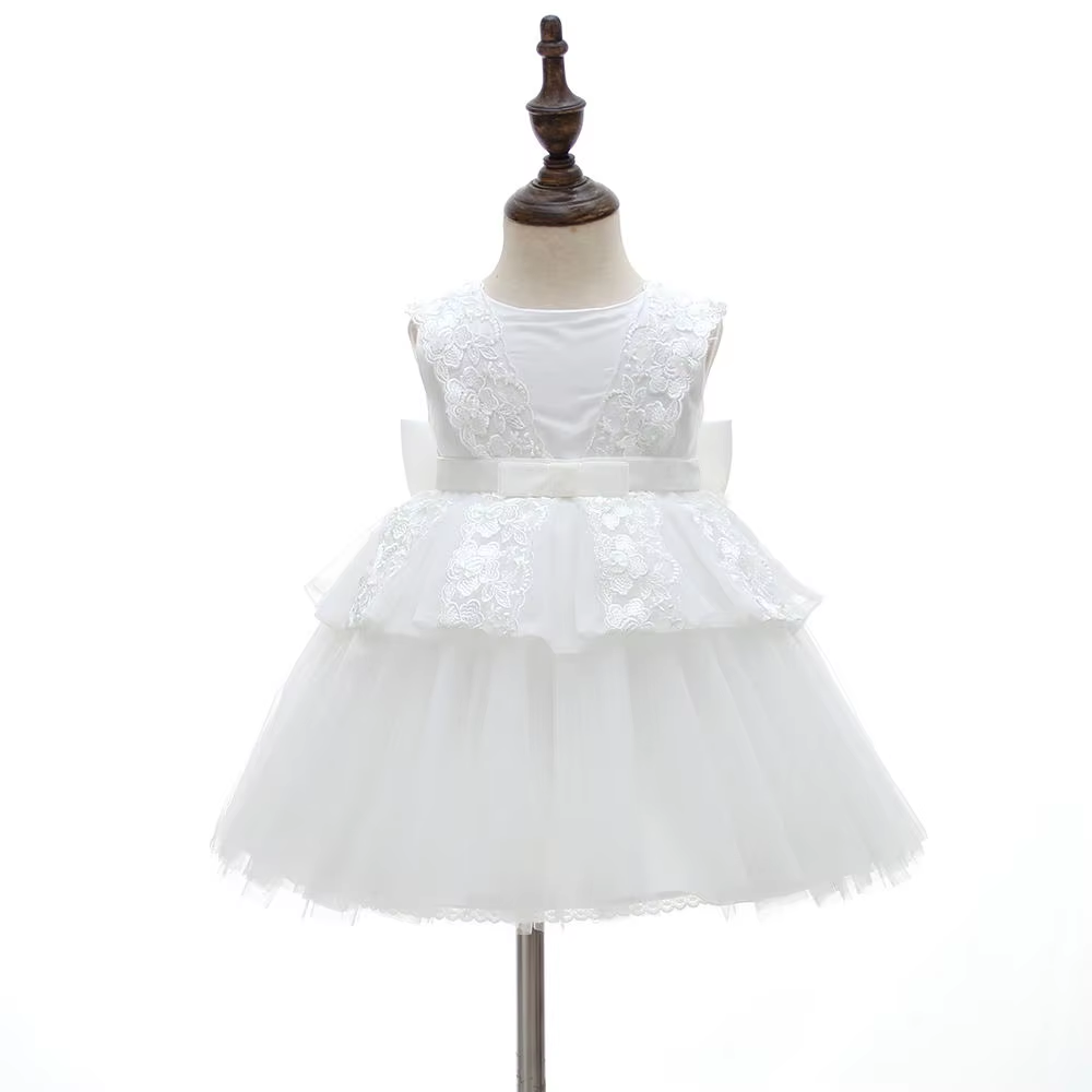 9912 Wholesale White Ruffle Baby Girl Frock Dress Designs for Newborn 0-3 Months First Birthday Christening Baptism Special Occasion