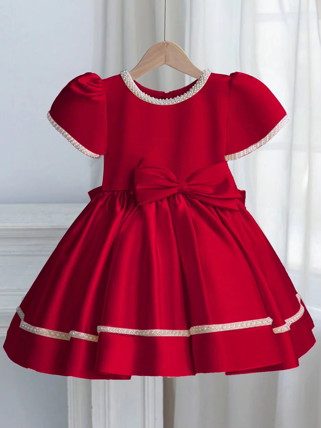 5180 Ball Gown for Kids Beaded Satin  Little Girls Party Dresses Birthday Flower Girls Dress Princess Boutique Clothes