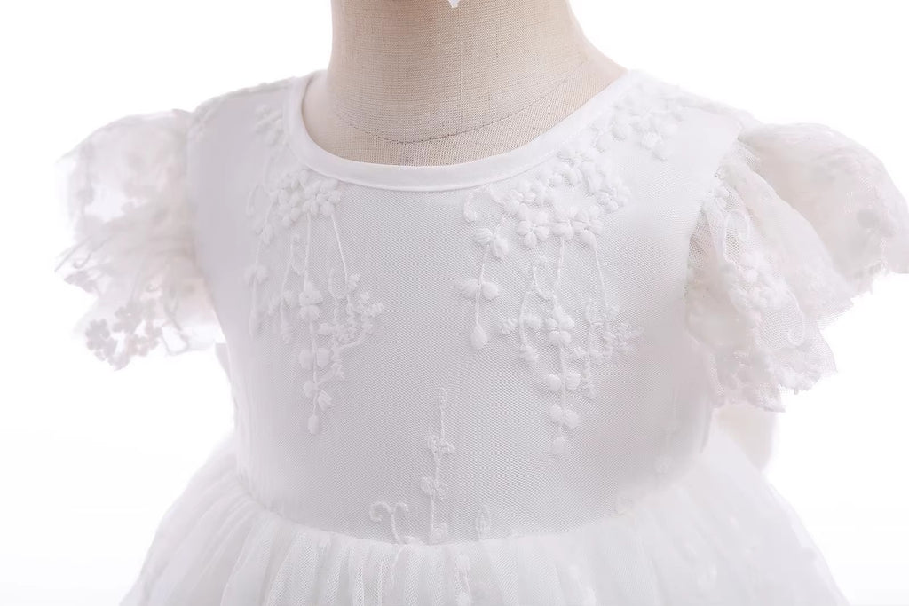 7696 Toddler Girls Dresses White Floral Baptism Christening Wedding Dress Baby Girl Frock Outfit With Bonnet