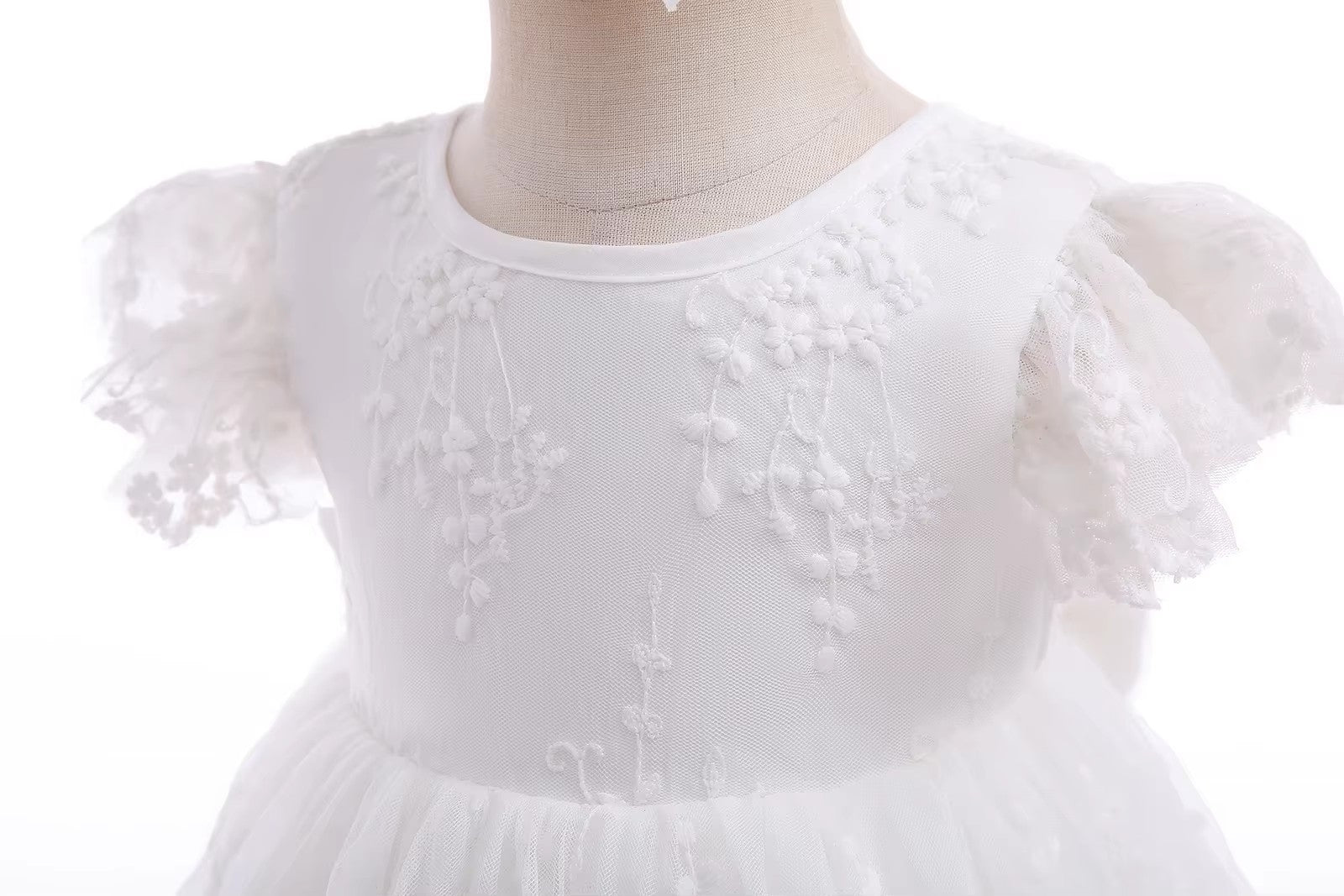 7696 Toddler Girls Dresses White Floral Baptism Christening Wedding Dress Baby Girl Frock Outfit With Bonnet