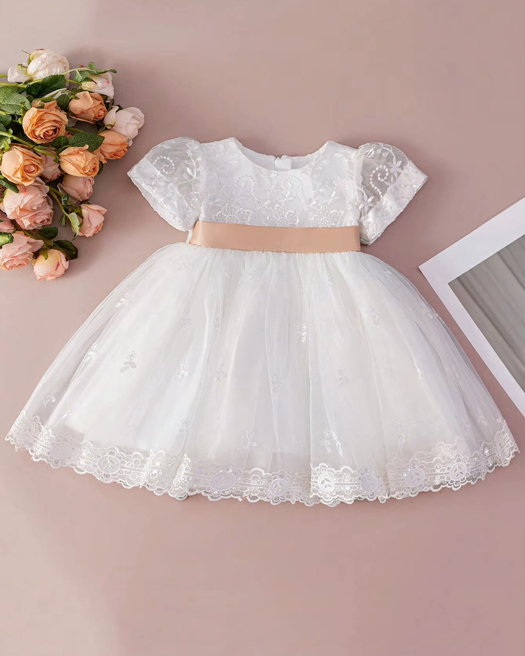 5131 Christening Dress for Baby Girl Baptism White Dresses for Infant Lace Embroidered Tulle Formal Wedding Newborn Baby Clothes