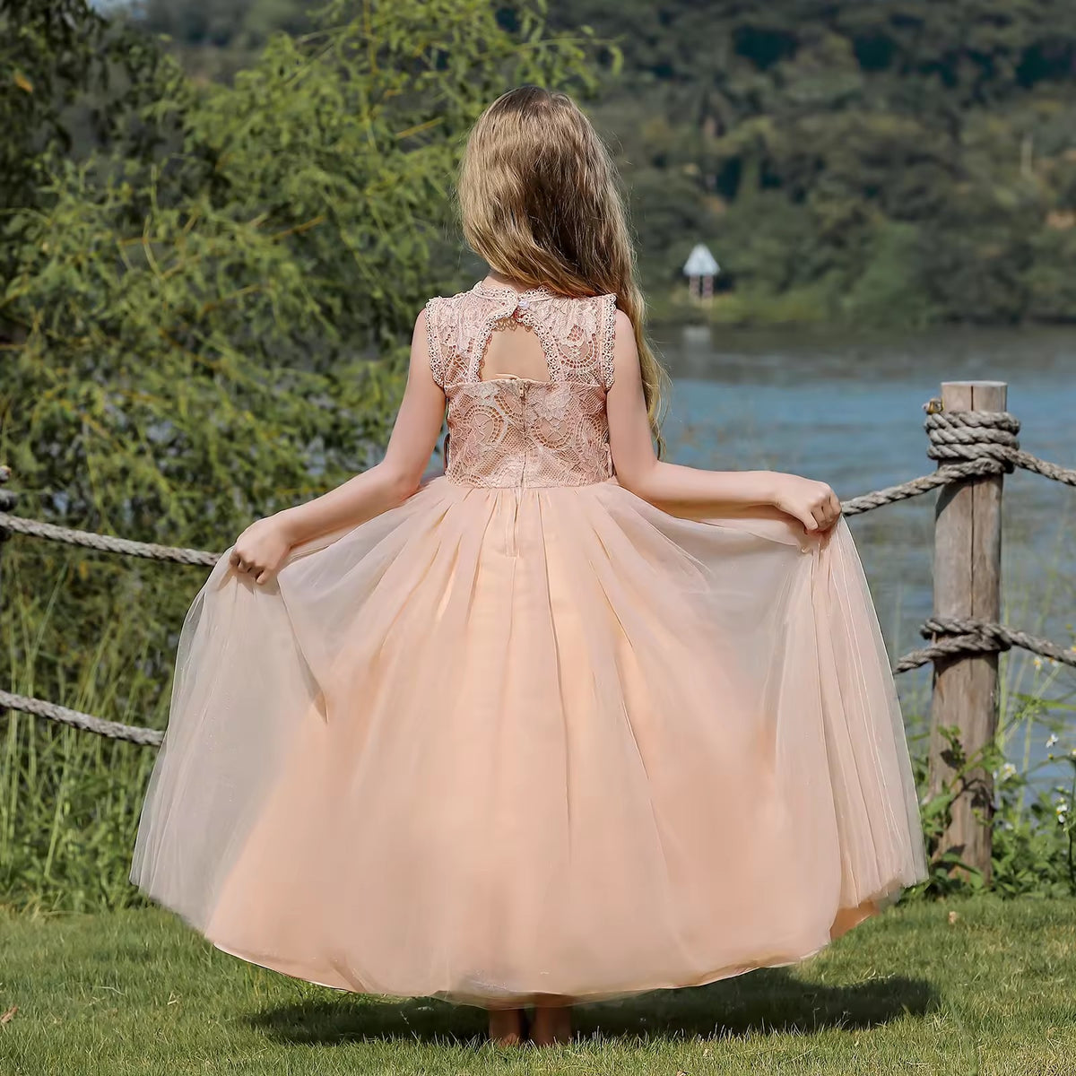 7791 Flower Lace Girls Summer Dresses Wedding Evening Costume Kids Clothes Wholesale Princess Party Pageant Children Dress