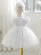 9678 Baby Princess Gown White Design Infant Baby Girls Wedding Party Birthday  with  Hat Ball Gown Baptism Dress Wholesale