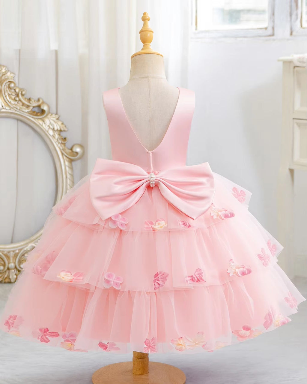 5270 Kids Dresses for Girls Sleeveless V Backless Girls' Dresses Floral Puffy Luxury Prom Party Gown