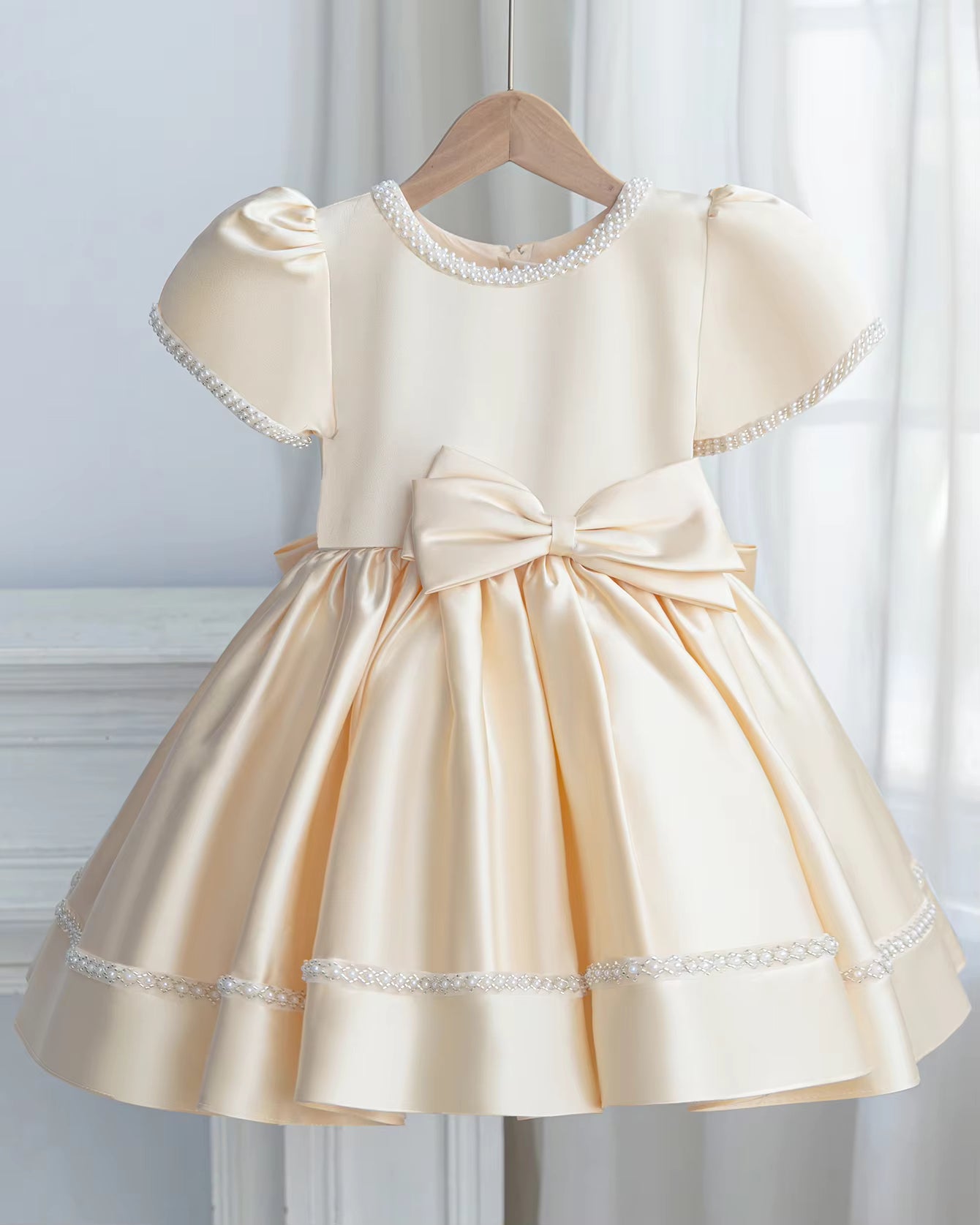 5180 Ball Gown for Kids Beaded Satin  Little Girls Party Dresses Birthday Flower Girls Dress Princess Boutique Clothes