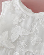 9868 Baby Girls Baptism Dress Christening White Sleeveless Bow Outfits Elegant Fancy Embroidered with Bonnet