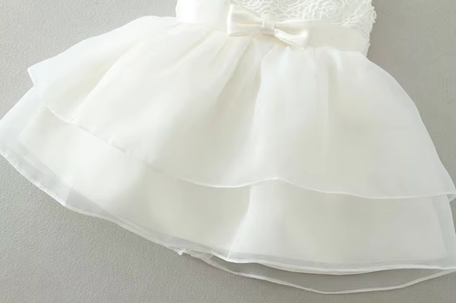 2089 Baby Girls White Lace Baptism Dress 3-24 Months Sleeveless Bow A-Line Christening Gown for Wedding Communion Formal Party