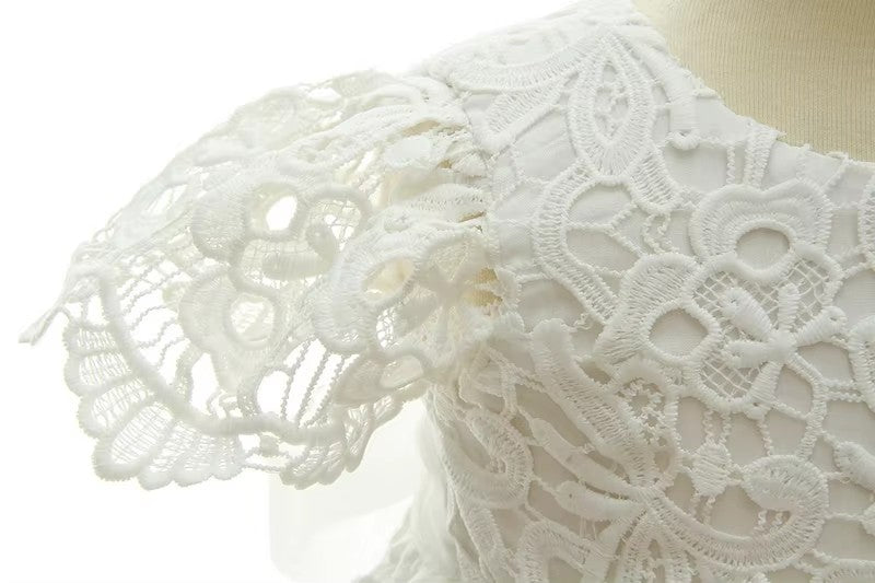 6110 Toddler Dress Clothing White Lace Short Sleeve Baptism Dress Princess Girl Christening Gown With Hat Baby Dresses