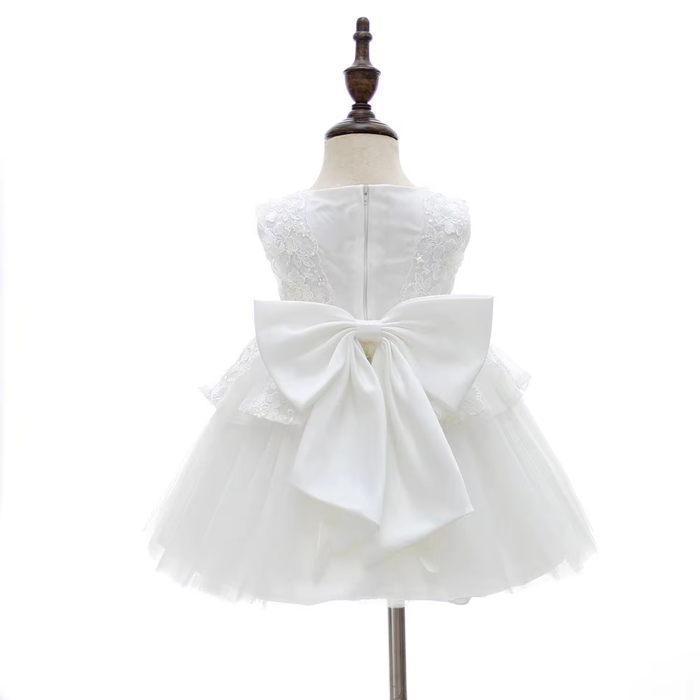 9912 Wholesale White Ruffle Baby Girl Frock Dress Designs for Newborn 0-3 Months First Birthday Christening Baptism Special Occasion