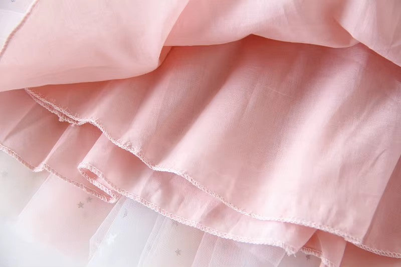 7176 Baby Girl Birthday Party Dress Sequin Dress for Baby Pink Cartoon Baby Summer Princess Doll Dress Set Kids Wholesale Clothing